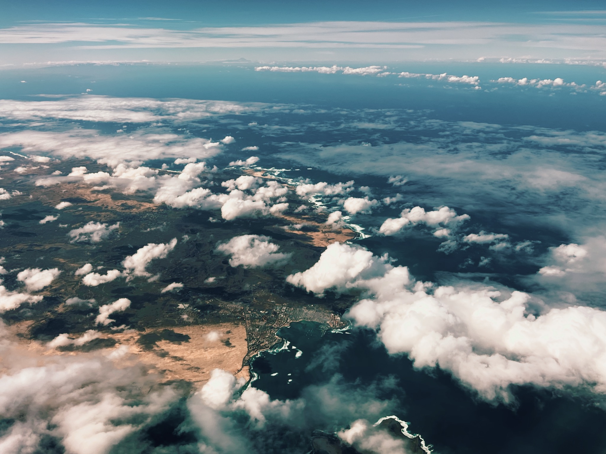 View from plane onto the north of Fuerteventura, Canary Islands, Spain