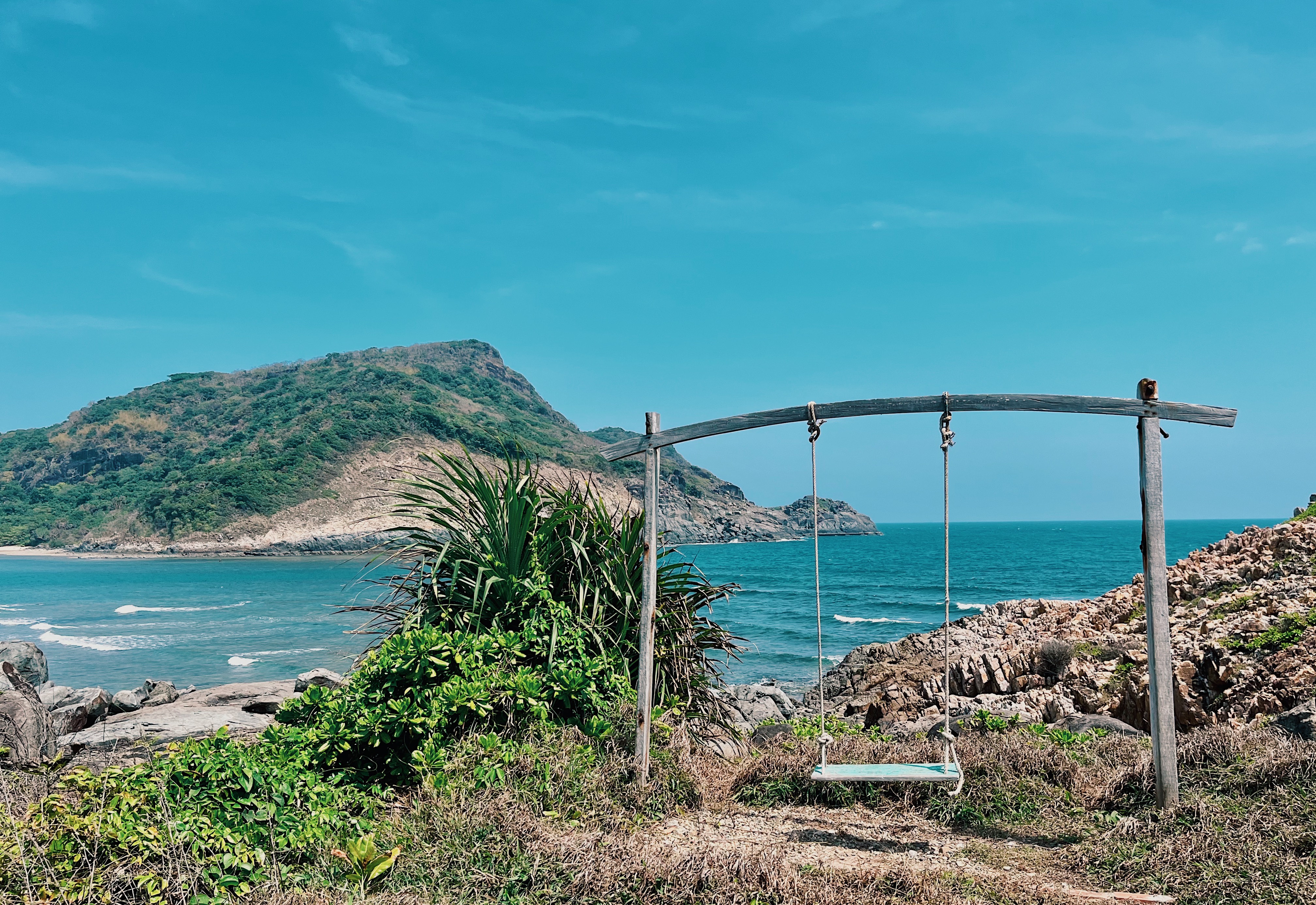 Swing with breathtaking views while hiking on Con Dao Island, Vietnam